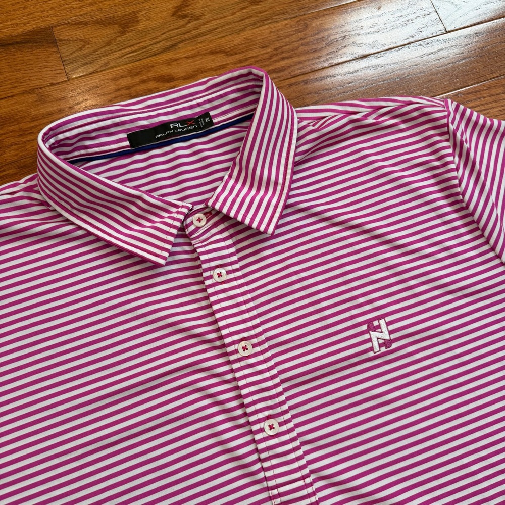 RLX Ralph Lauren Hudson National Golf Polo Shirt Mens 2XL Pink White Striped